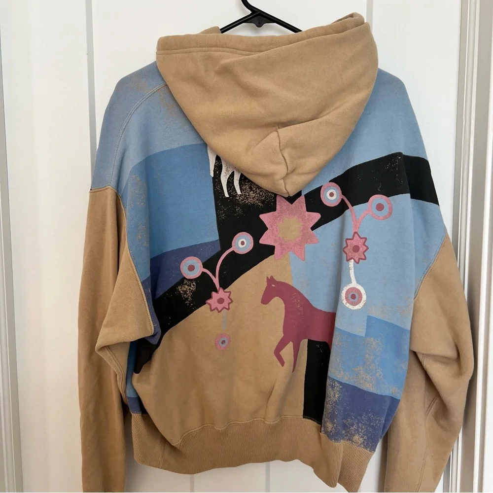 Ralph Lauren western hoodie sweatshirt tan blue pink size medium - Picture 3 of 3